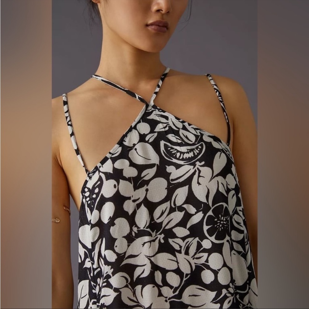 NWT Anthropologie Strappy Back Floral Mini Dress Black/White - Picture 2 of 8